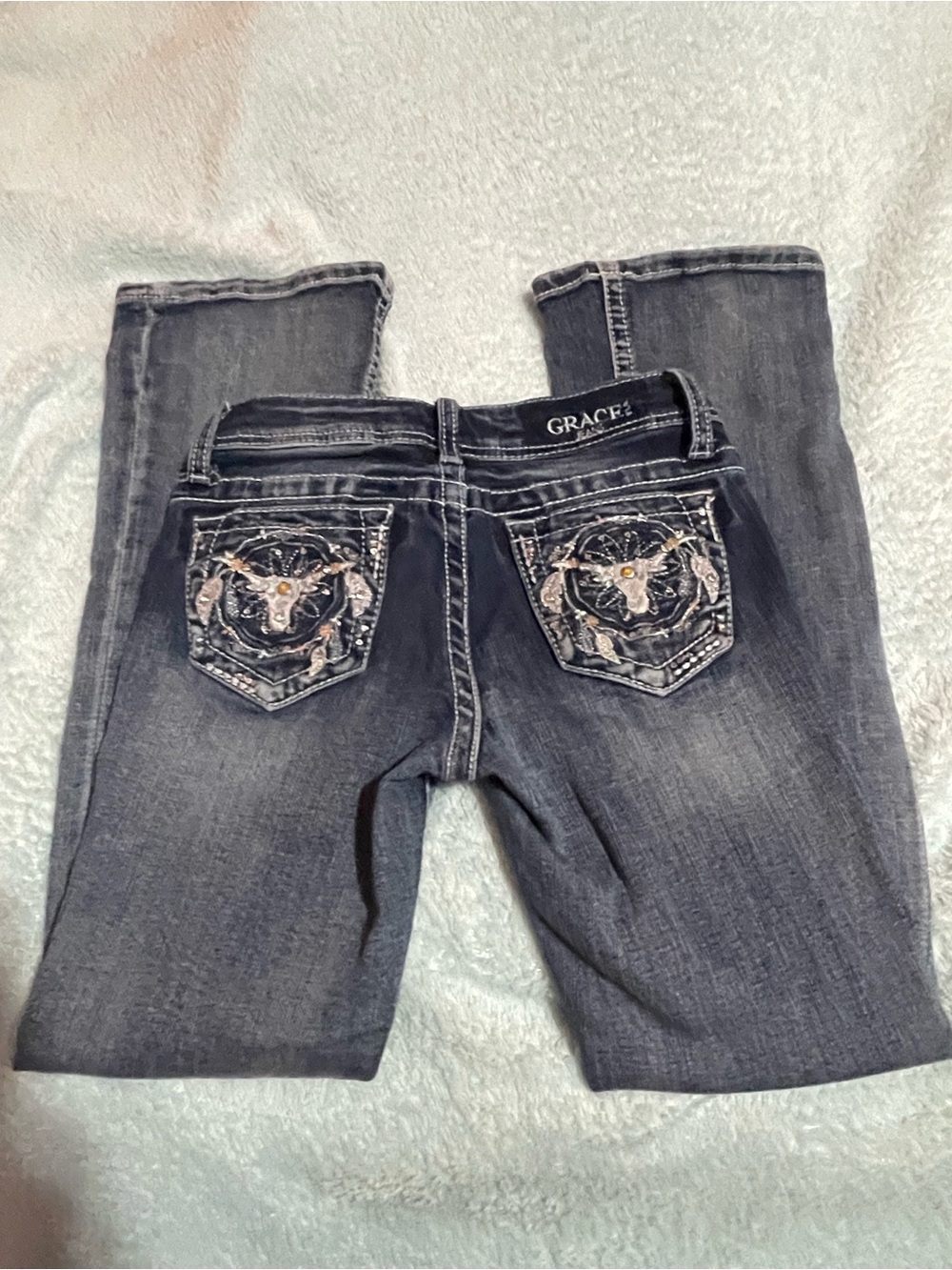 Grace in LA Women's Gray Boot Cut Jeans with Embellished Back Pockets